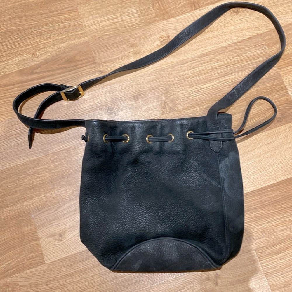 Carla Marchi Black Suede Handbag Crossbody Leather Bucket Cinch